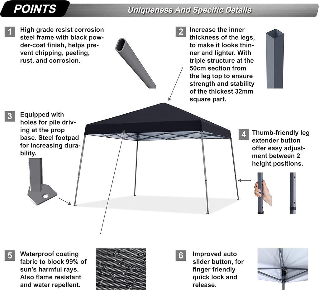 abccanopy stable pop up outdoor canopy tent 10, side view
