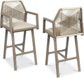 Best Choice Products Outdoor Bar Stools Set of 2, Bar Height, 360° Swivel Aluminum Frame, All-Weather Woven Rope Chair Design w/Armrests - Taupe/Sandstorm