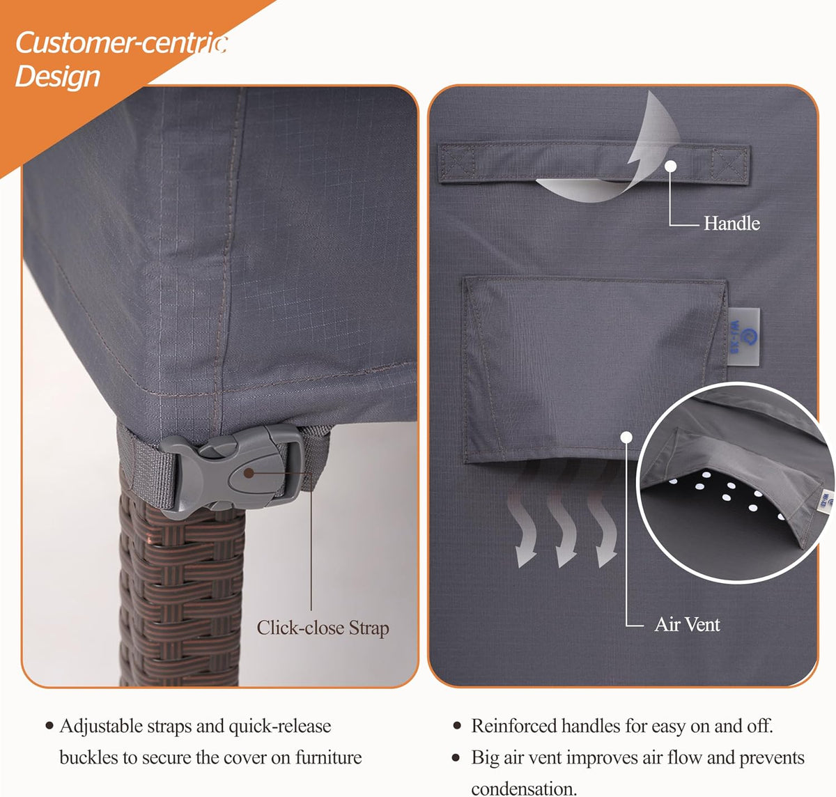 WJ-X3 Grey Patio Chair Covers Heavy Duty, 34" W x 36" D x 36" H, 2 Pack
