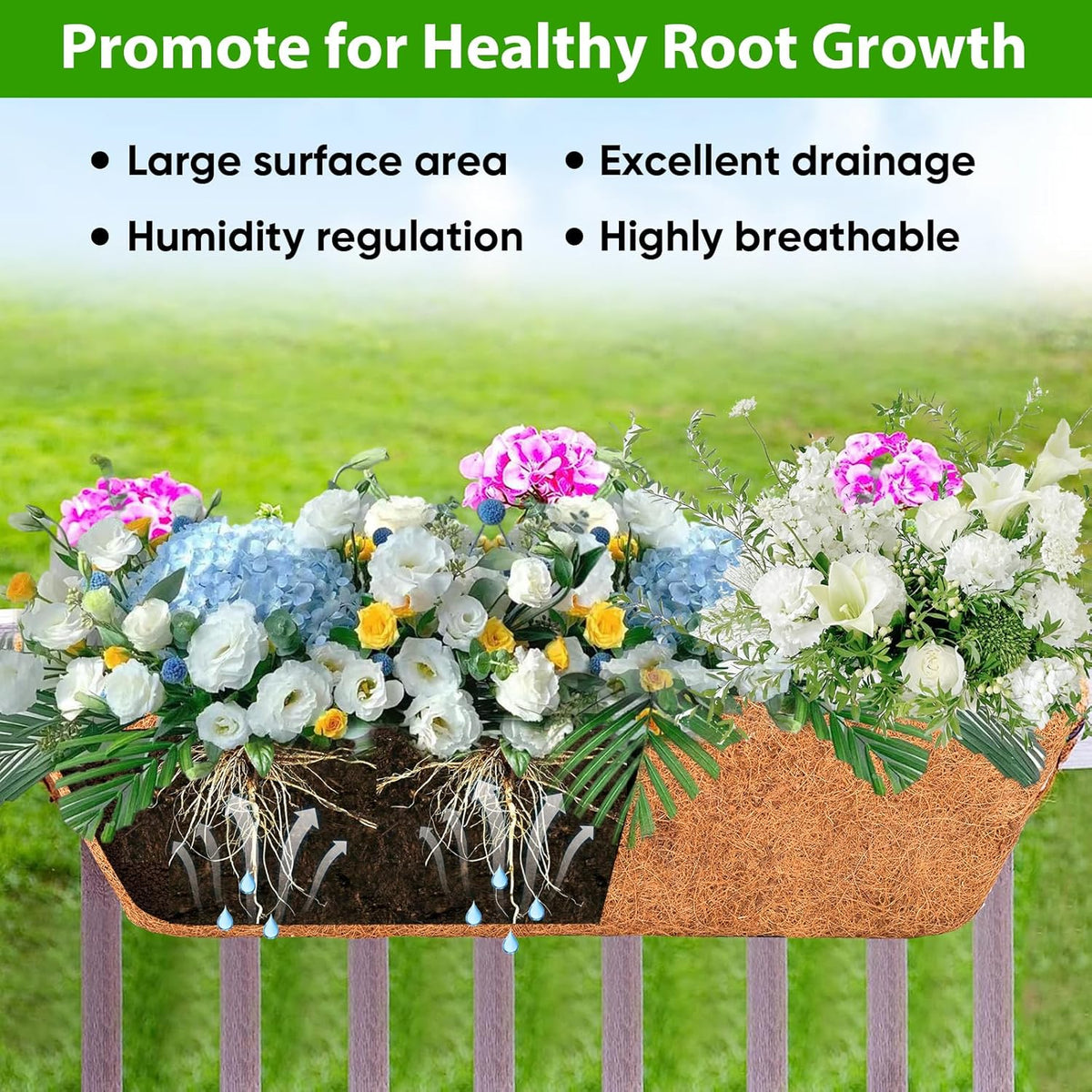 HKZ Deck Balcony Railing Planter Window Boxes - 2 Pack 24 Inch Planter Box, Balcony Planters Railing Hanging, Window Boxes Outdoor Fence Planters