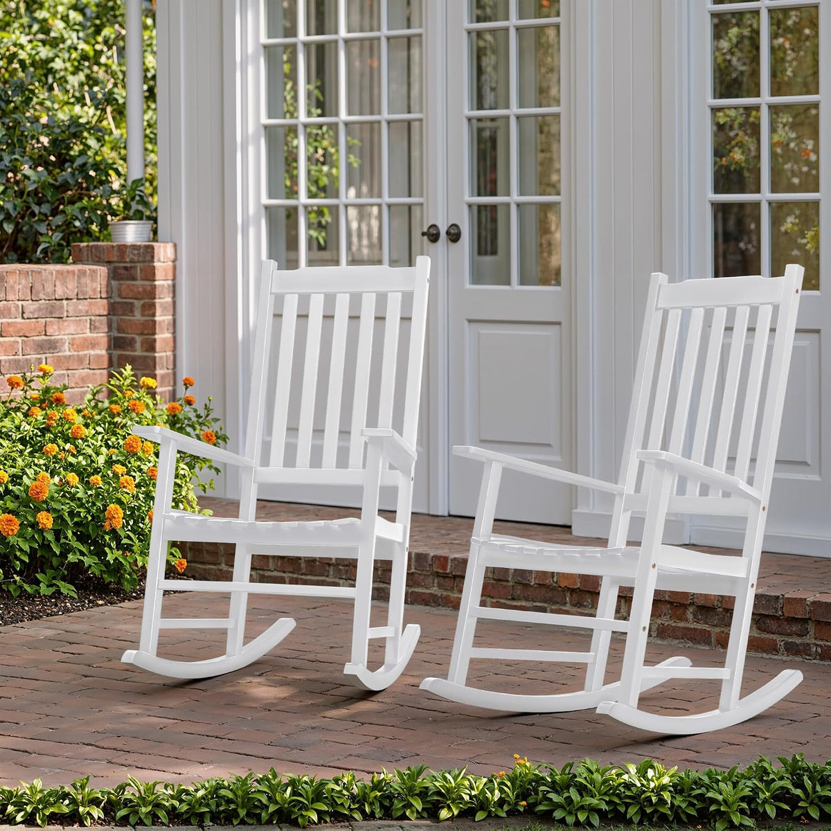 flamaker acacia wood porch rocking chairs set of, front angle view