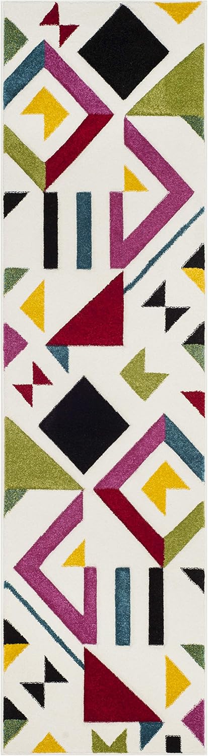SAFAVIEH Hollywood Collection Runner Rug - 2'3" x 10', Ivory & Rose, Mid-Century Modern Design, Non-Shedding & Easy Care, Ideal for High Traffic Areas in Living Room, Bedroom (HLW700A)
