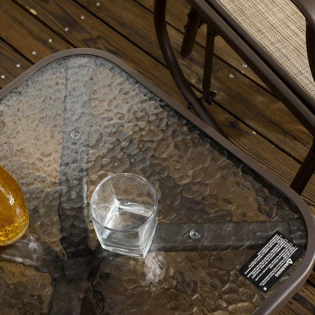Outsunny 3 Piece Outdoor Glider Chair Coffee Table Bistro Set Mixed Brown