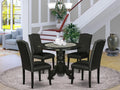 East West Furniture SHEN5-BLK-69 5 Piece Dining Room Table Set Includes a Round Kitchen Table with Pedestal and 4 Black Faux Leather Parson Dining Chairs, 42x42 Inch, Black