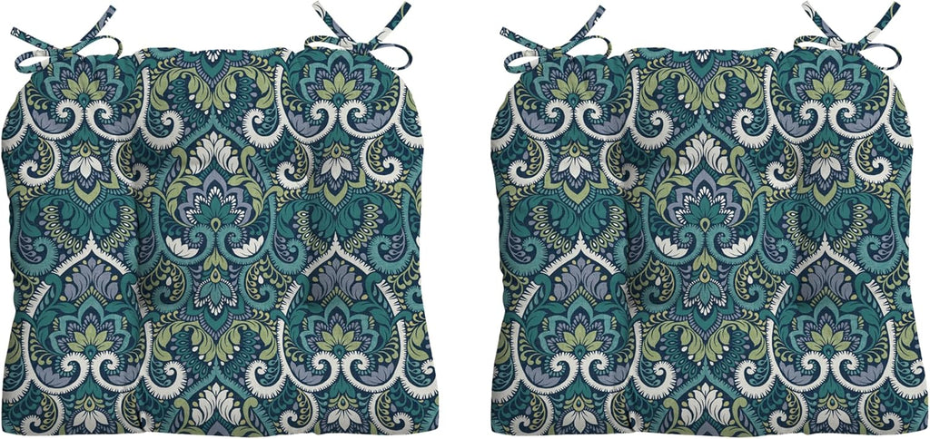 Arden Outdoor Tufted Wicker Chair Cushion, 2-Pack, 20x18, Blue Damask