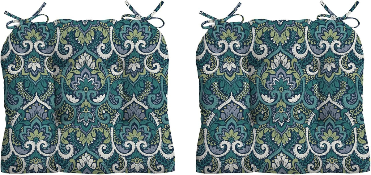 Arden Outdoor Tufted Wicker Chair Cushion, 2-Pack, 20x18, Blue Damask