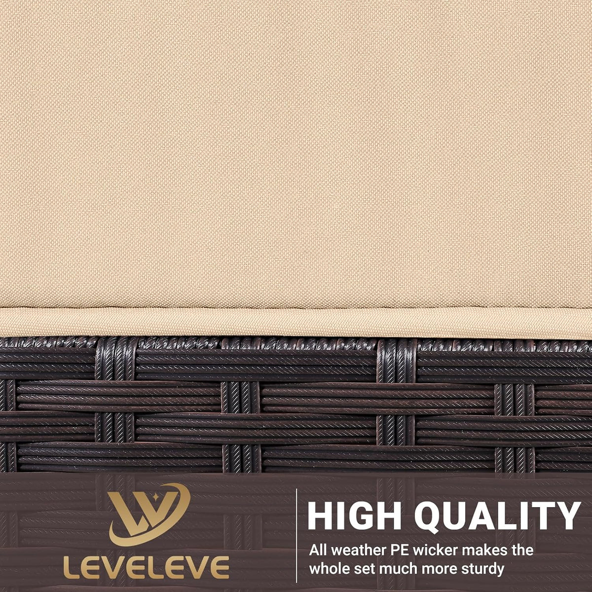 LEVELEVE 3 pcs Rocking Bistro Set Conversation Chairs PE Wicker Outdoor Rocking Chairs & Glass Table,for Porch Lawn Garden Backyard Deck(Rocking Set,Khaki)