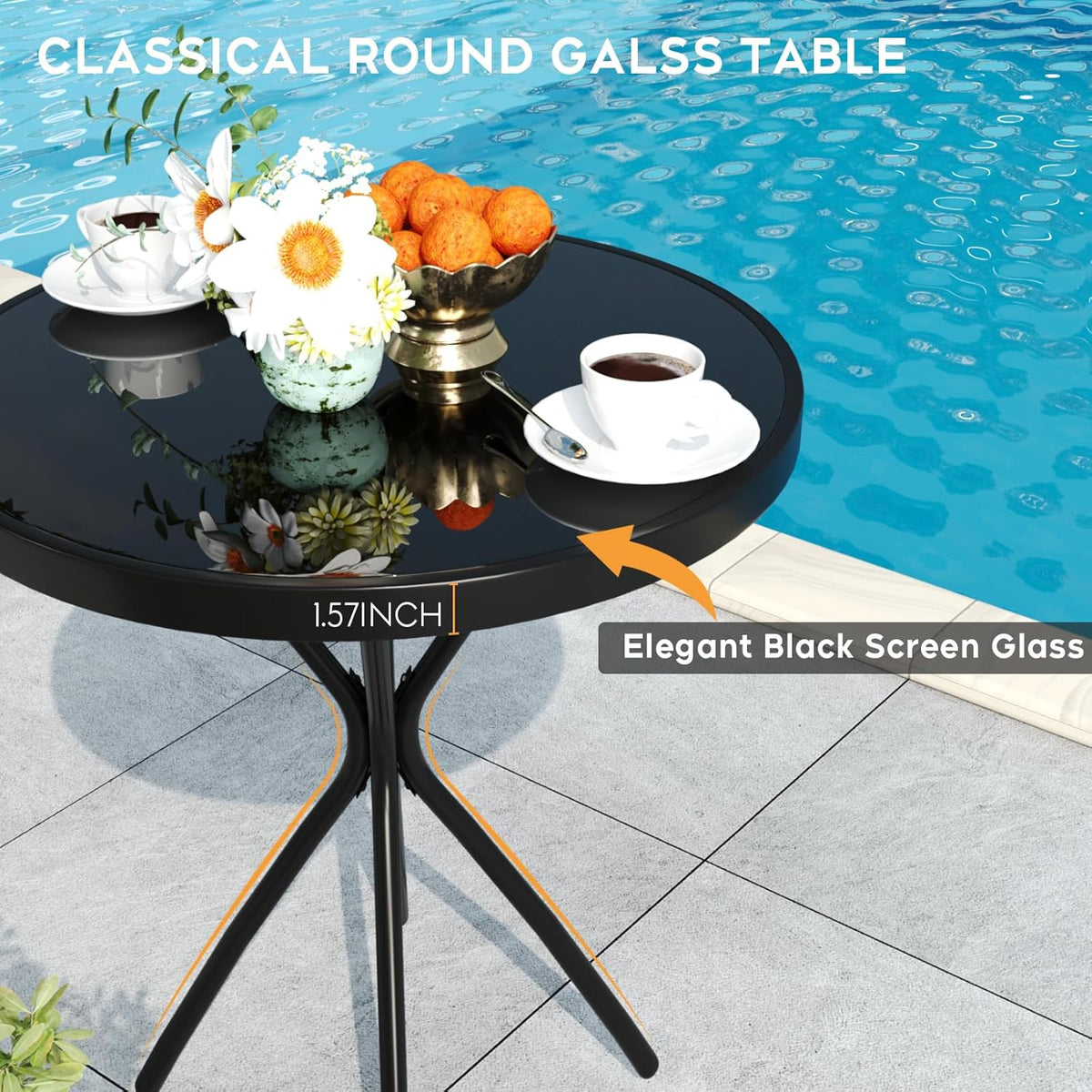 3 Pieces Patio Bistro Set Folding Small Table Chairs Set for 2 Outdoor Bistro Furniture Sets with Glass Coffee Table for Lawn Backyard Balcony Poolside (Set of 2)
