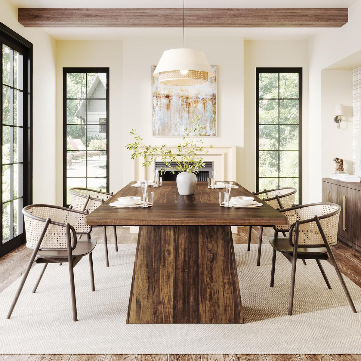 Tribesigns Dining Table for 6, Farmhouse Rectangular, Rustic Brown, 63" L x 31.5" W x 30" H