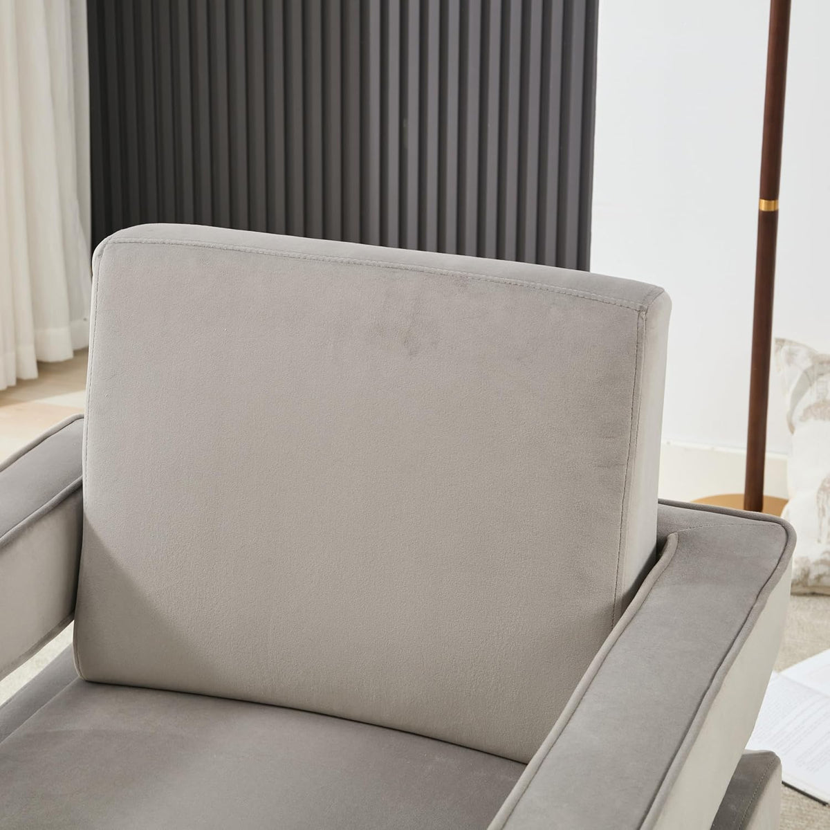 Velvet Accent Chair, Modern Armchair with Silver Base, Grey