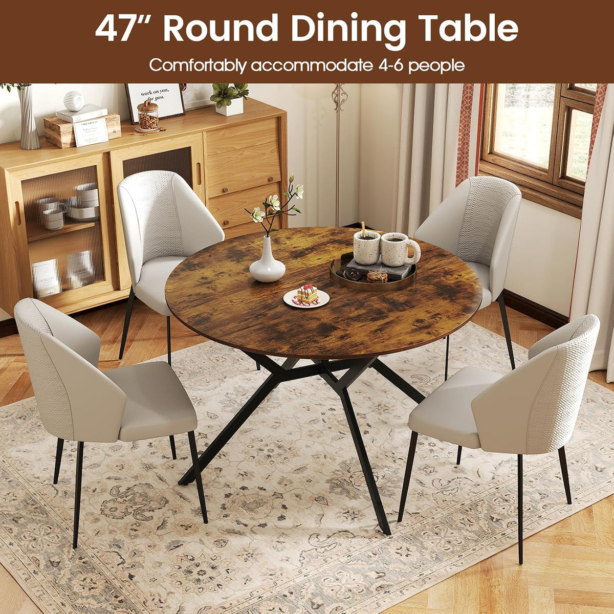 GIANTEX Folding Dining Table for 4, 47" Round Kitchen Table for Small Space