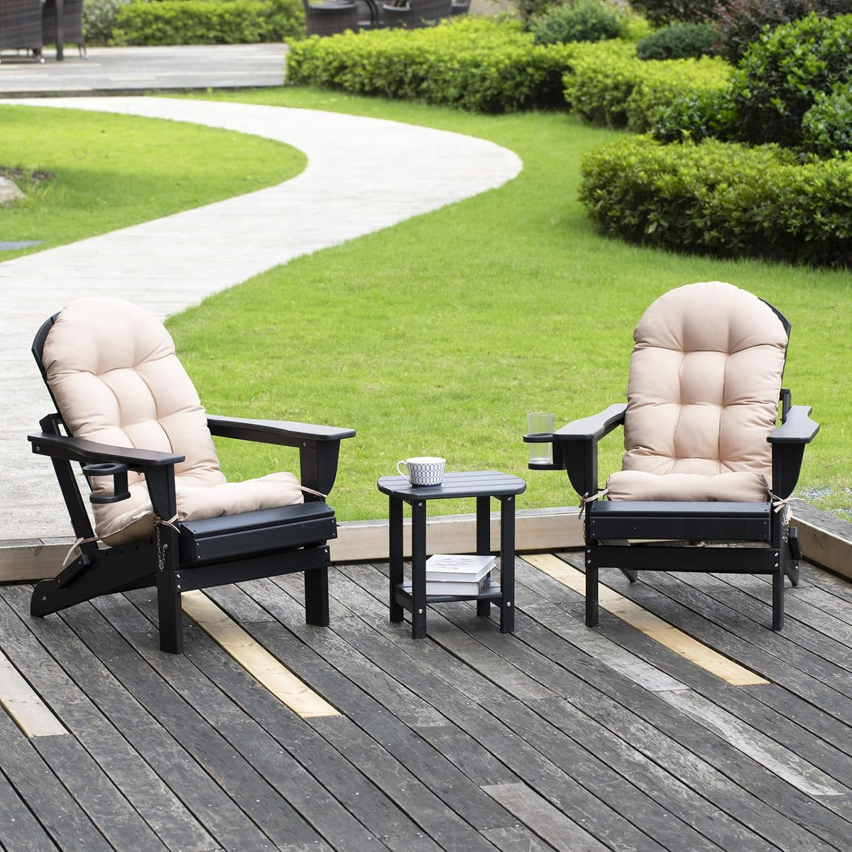 nalone 2 Pack Adirondack Cushion Rocking Chair Cushions High Back Adirondack Chair Cushion with Ties Patio Cushions for Outdoor Furniture (2 Pack, Beige)
