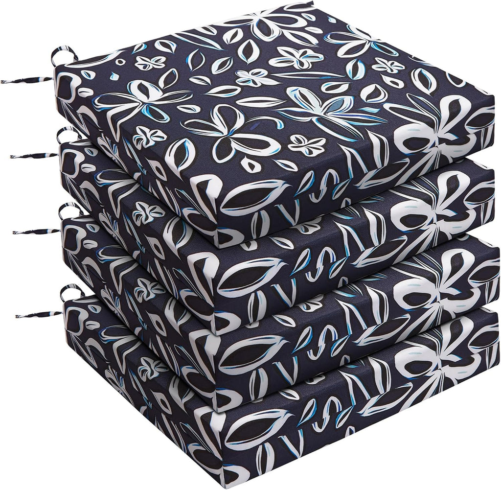 Outdoor Chair Cushions, Set of 4, 24"*24"*4", Water Resistant, Navy/White