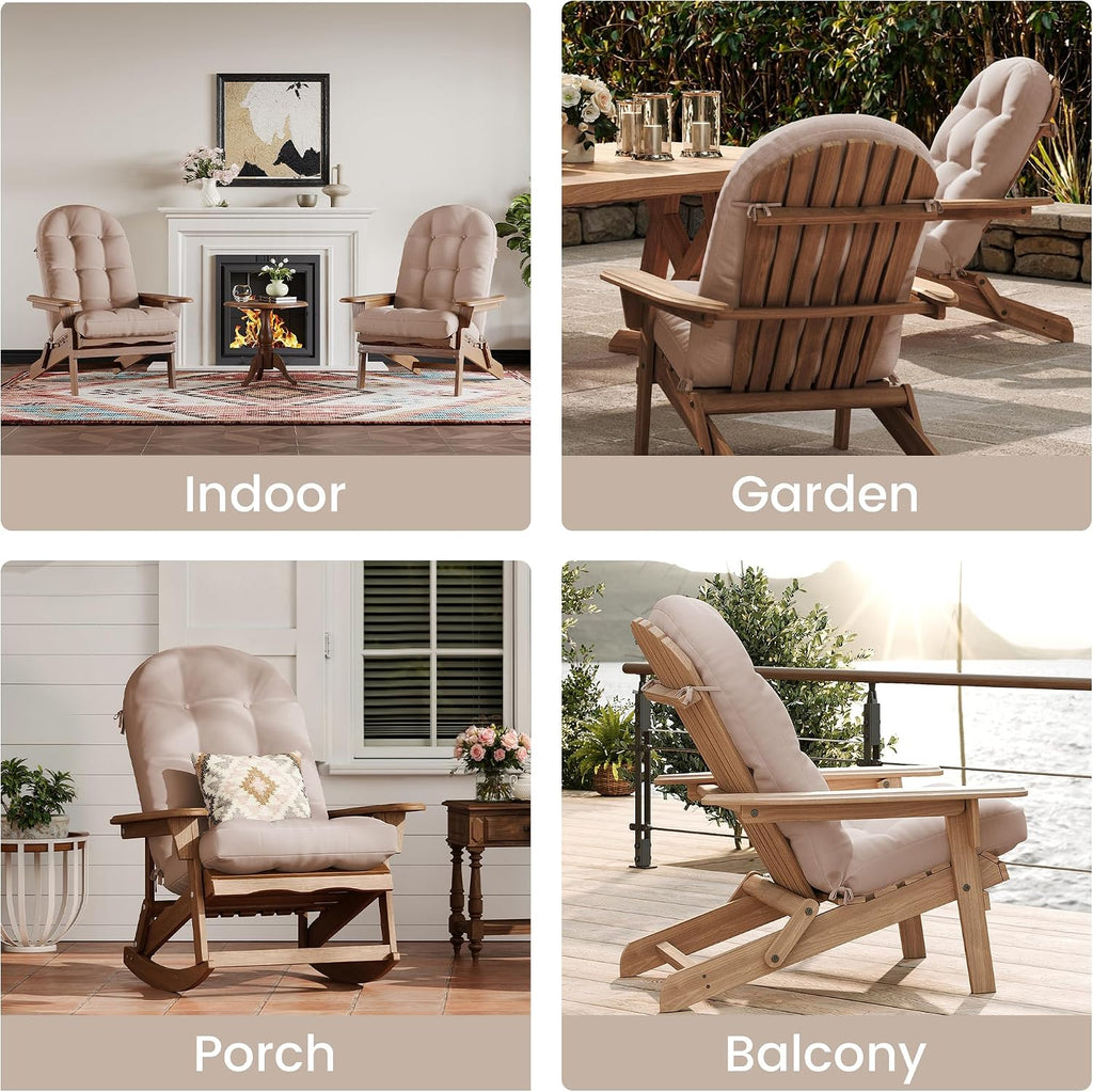 UDPATIO Adirondack Chair Cushion Set of 2, Water-Repellent & Fade-Resistant Outdoor Seat Pads with Ties, High Back Support for Patio, Deck, Porch, Lawn – Upper & Lower Back Comfort，Beige N
