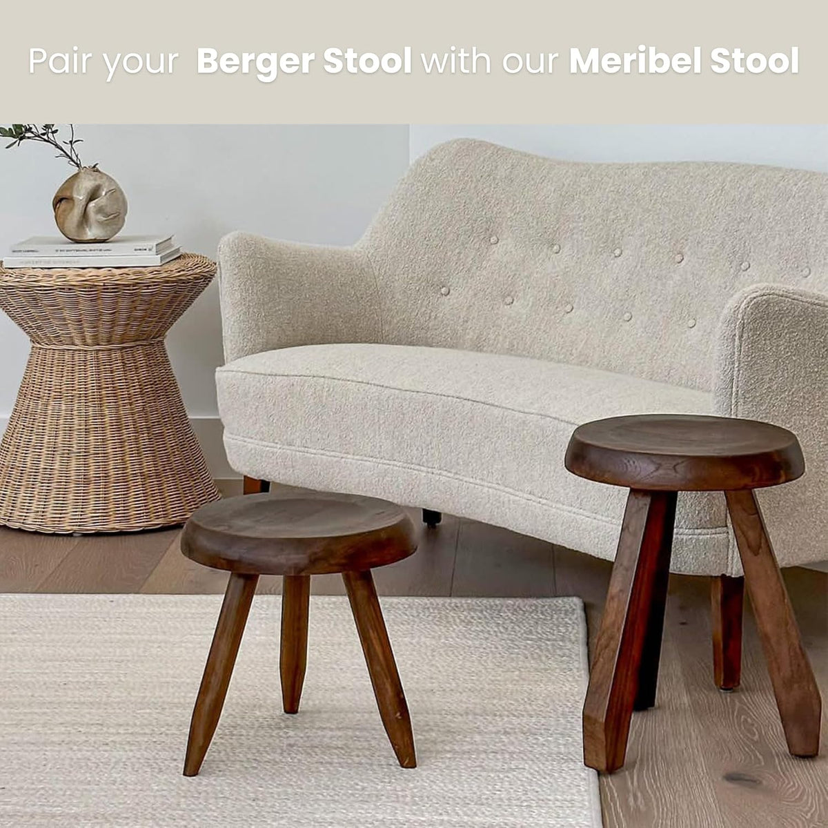 Berger Teak Milking Stool - Versatile Sitting Stool, Small Side Table, Outdoor Plant Stand, Nightstand, Footstool - Teak Oil