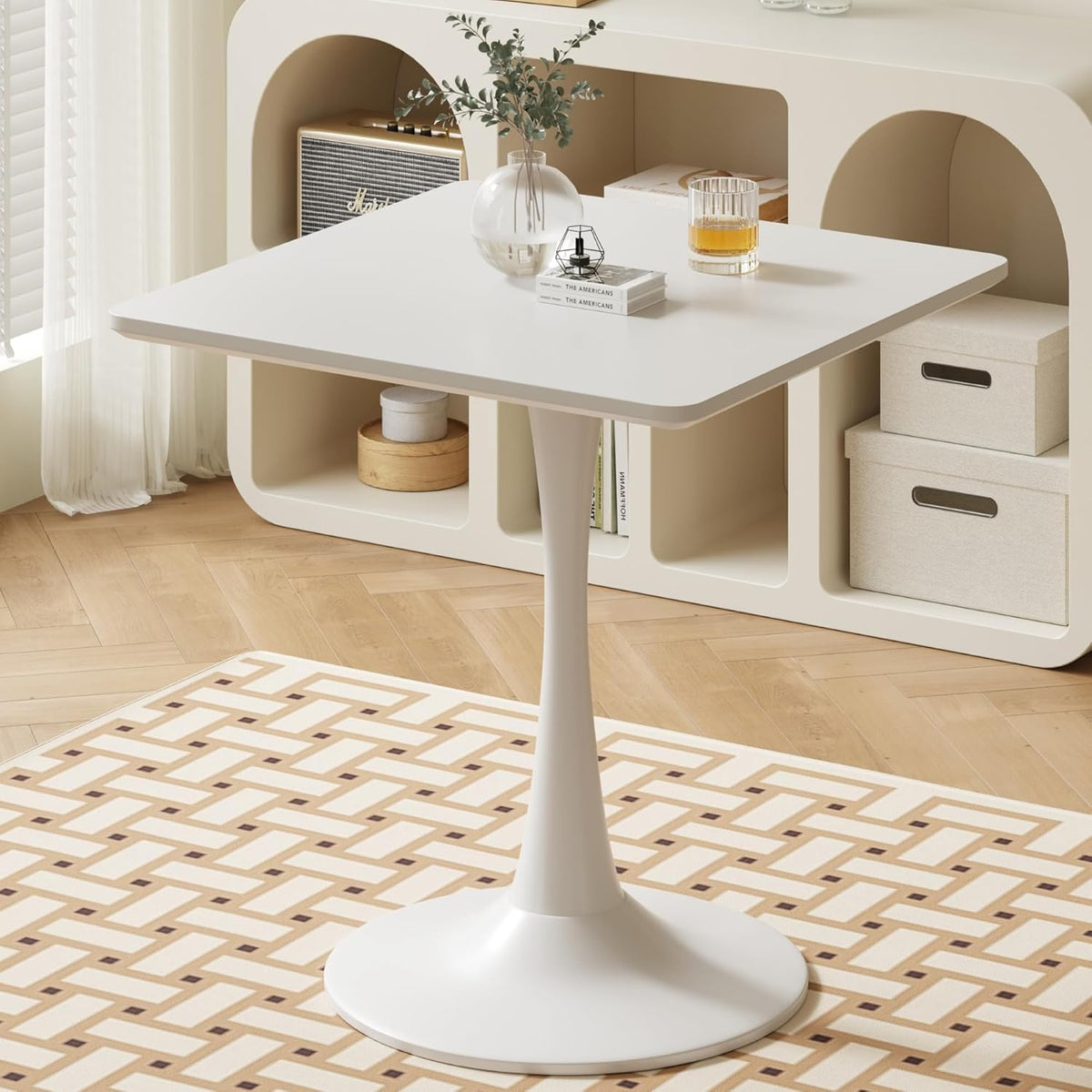 White Square Tulip Table for 2 Person, Modern 24 Inch Small Dining Table