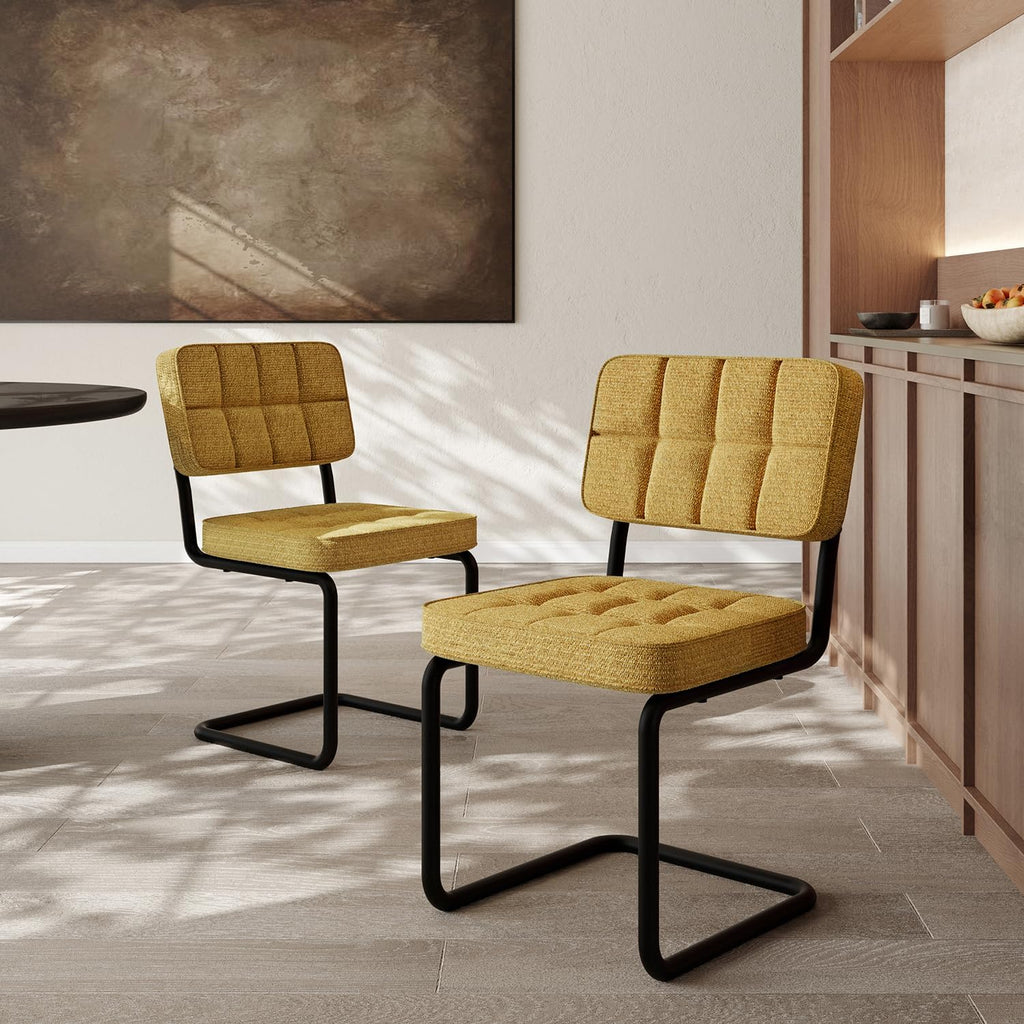 Mid-Century Modern Dining Chairs Set of 2 with Metal Legs, Yellow
