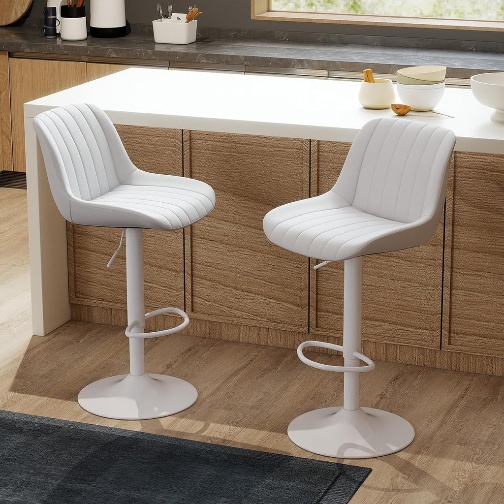 Youhauchair Adjustable Faux Leather Bar Stools Set of 2, White