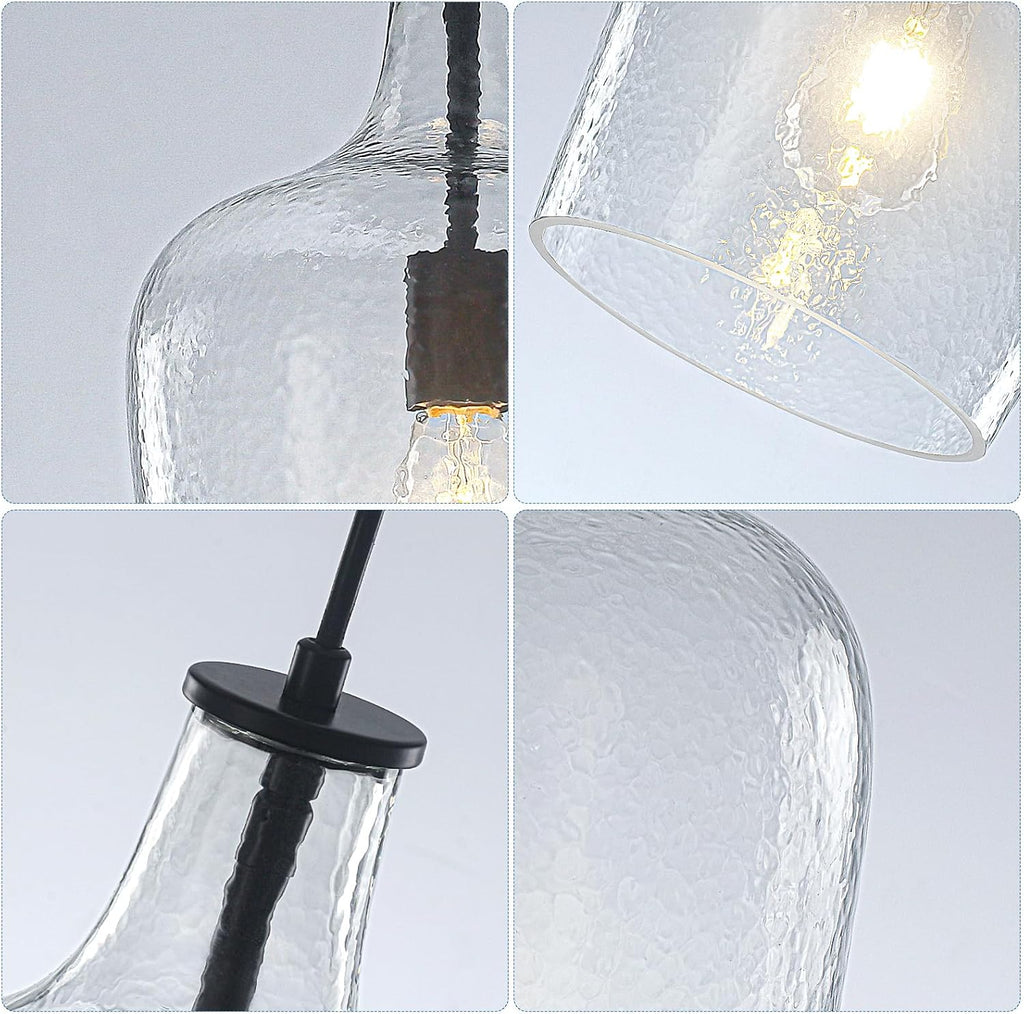 9.3" Blown Glass Pendant Lighting for Kitchen Island,Black Large Pendant Light Fixture with blown Thickened Glass,1 Light Farmhouse Hanging Light for Hallway,Bedroom, Living Room Tall 14 inch