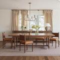 CIMOTA Leather Dining Chairs Set of 4, Woven Back/Walnut Wood/PU Brown