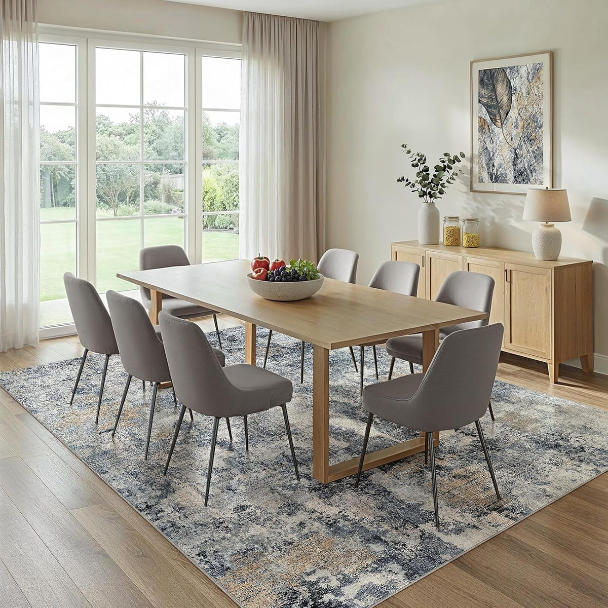WITSHOCK 5x7 Area Rug Washable Abstract Rugs for Living Room Blue/Brown