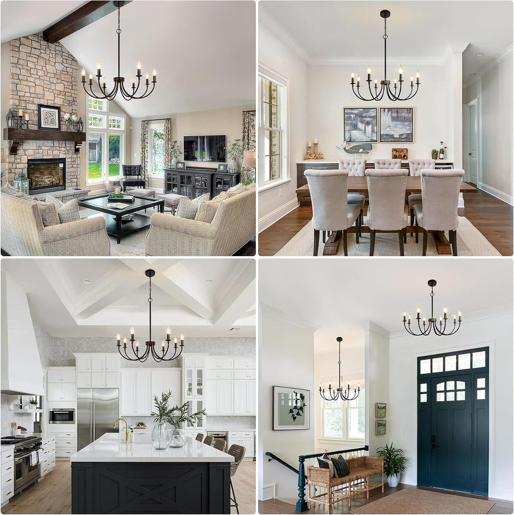 8 light black farmhouse chandelier, dining room light, package contents