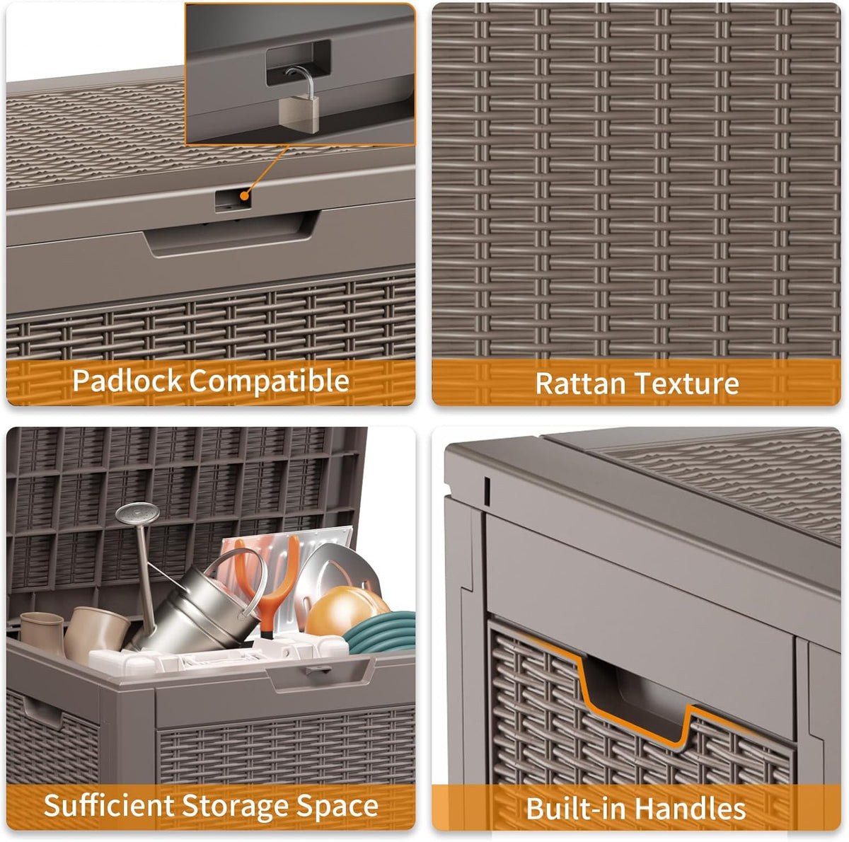 ROJIK Outdoor Storage Housing Deck Box - Waterproof Patio Furniture, Garden Tools, Cushions, Pool Accessories Storage Bench with Lockable Lid and Side Handles (Grey Rattan, 30 Gal)