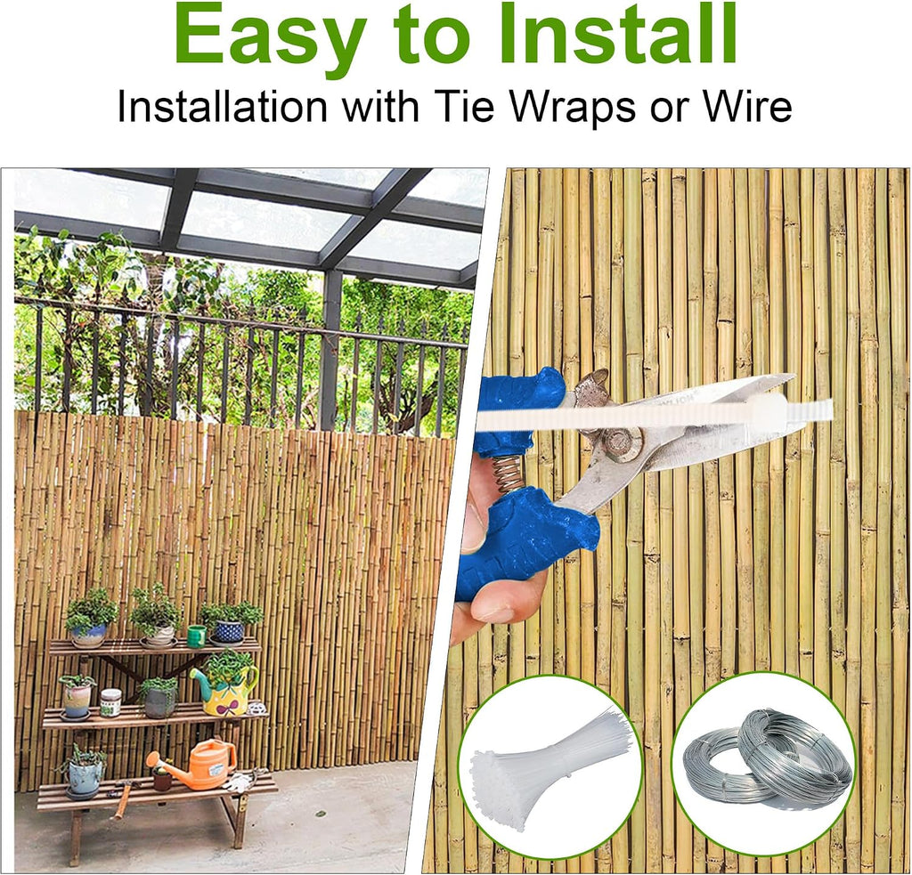 Bamboo Fencing Roll 6 ft High x 8 ft Long x 0.75 in D, Natural Bamboo Privacy Fence, Divider Decorative Fence for Patio, Balcony, Garden, Border Pool