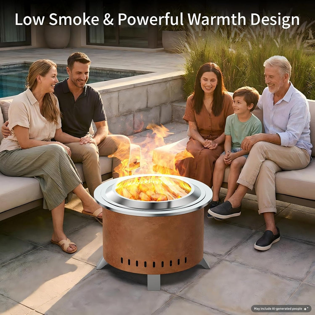 Verdeluxe 22 Inch Smokeless Fire Pit Stainless Steel Firepit with Cover