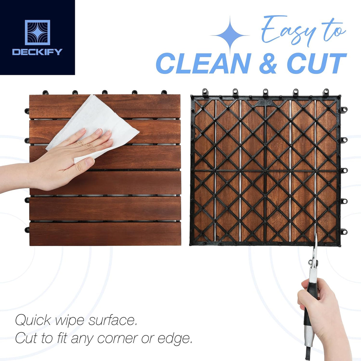 9-Piece Acacia Wood Interlocking Deck Tiles, Dark Brown Striped