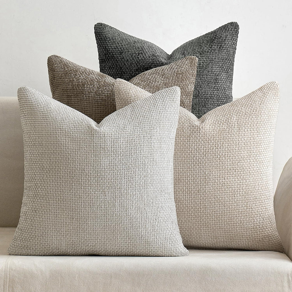 MIULEE Soft Decorative Chenille Euro Pillow Covers Neutral 24x24 Pack of 4