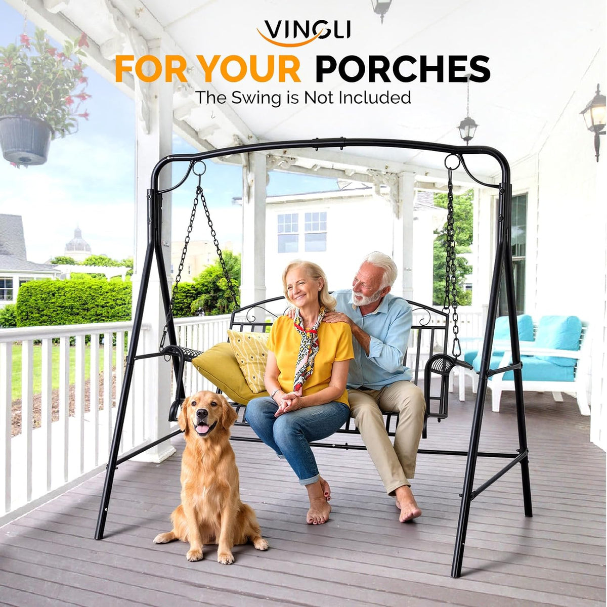 VINGLI Heavy Duty Porch Swing Stand, 660 LBS Steel Frame, Black