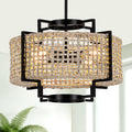18" Rattan Chandelier, 4-Light Boho Pendant Light for Dining Room
