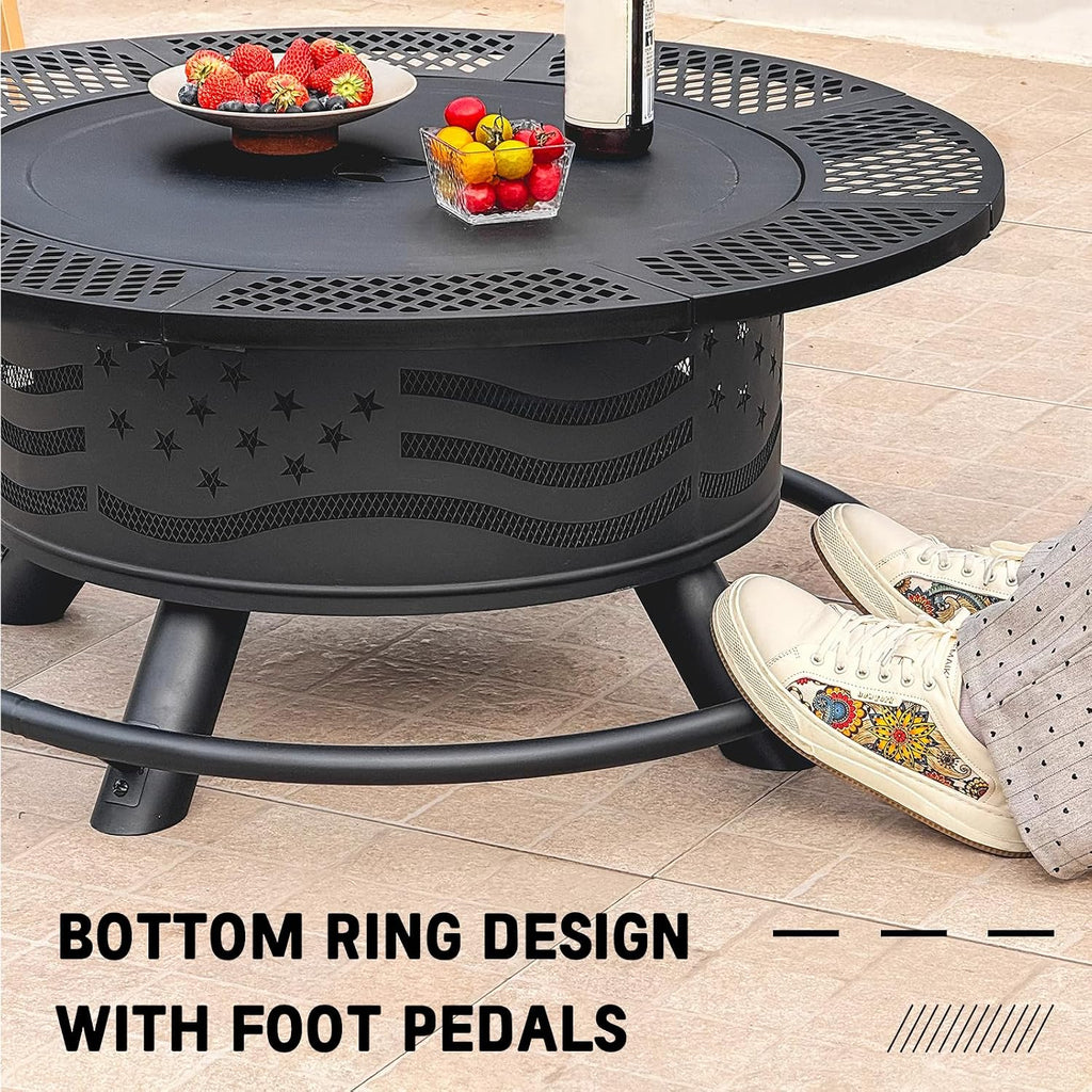 Panovue 36 Inch Fire Pit with 2 Cooking Grates, Grill Fire Pit with Lid