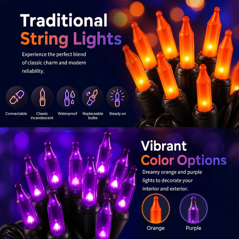 TW SHINE Purple and Orange Halloween Lights, 2 Pack 20FT 100 Count Incandesce...