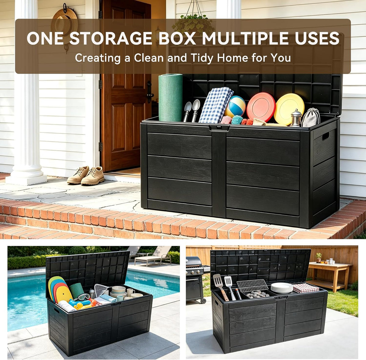 70 Gallon Deck Box, Outdoor Storage Box Waterproof, Patio Storage