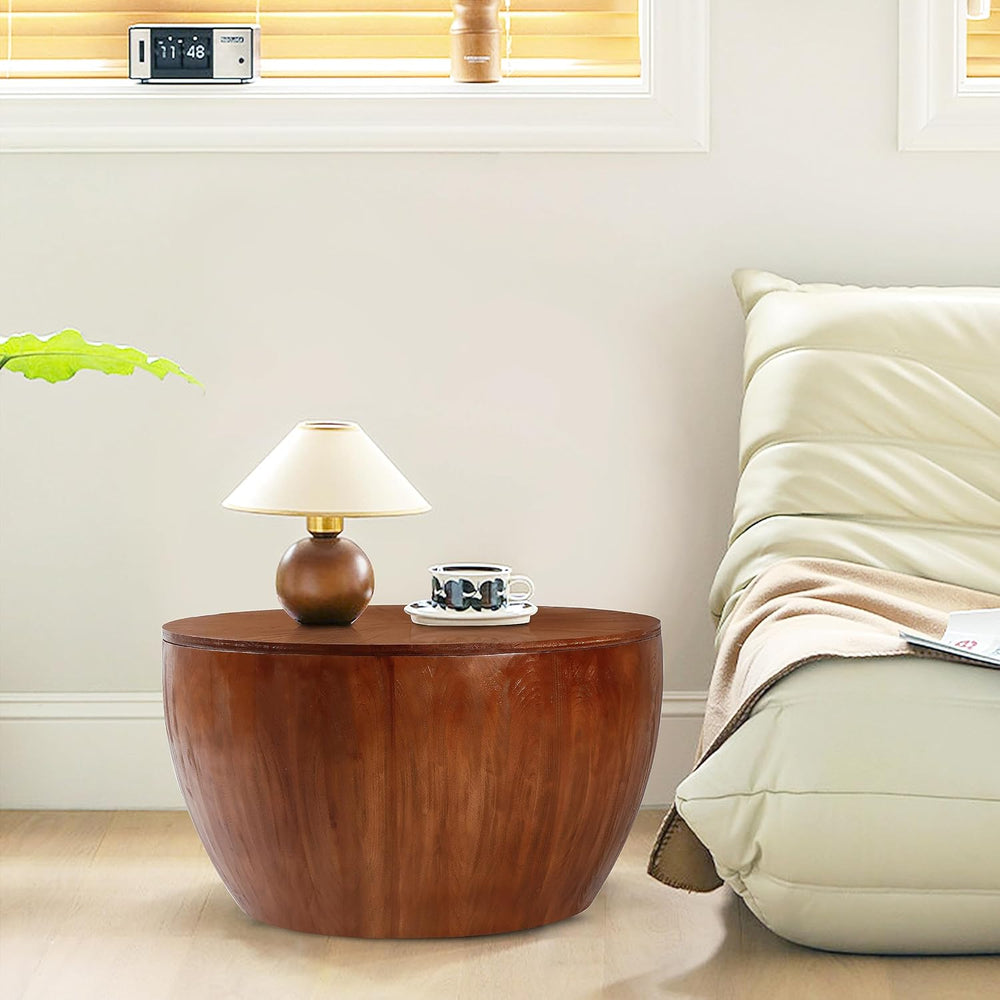 31.50" Vintage Style Bucket Shaped Coffee Table, Drum Coffee Table for O...