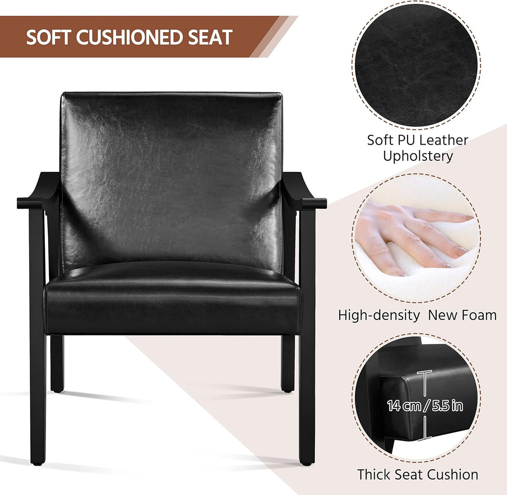 Yaheetech Accent Chairs Set of 2, Mid-Century Faux Leather Armchairs, Black