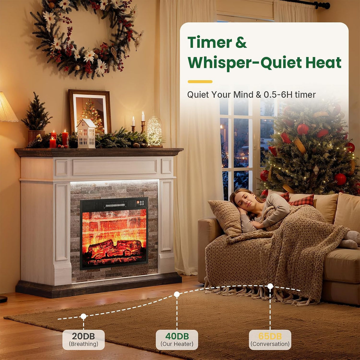 Naice 44" Electric Fireplace Mantel with LED Light & 23in Insert Heater