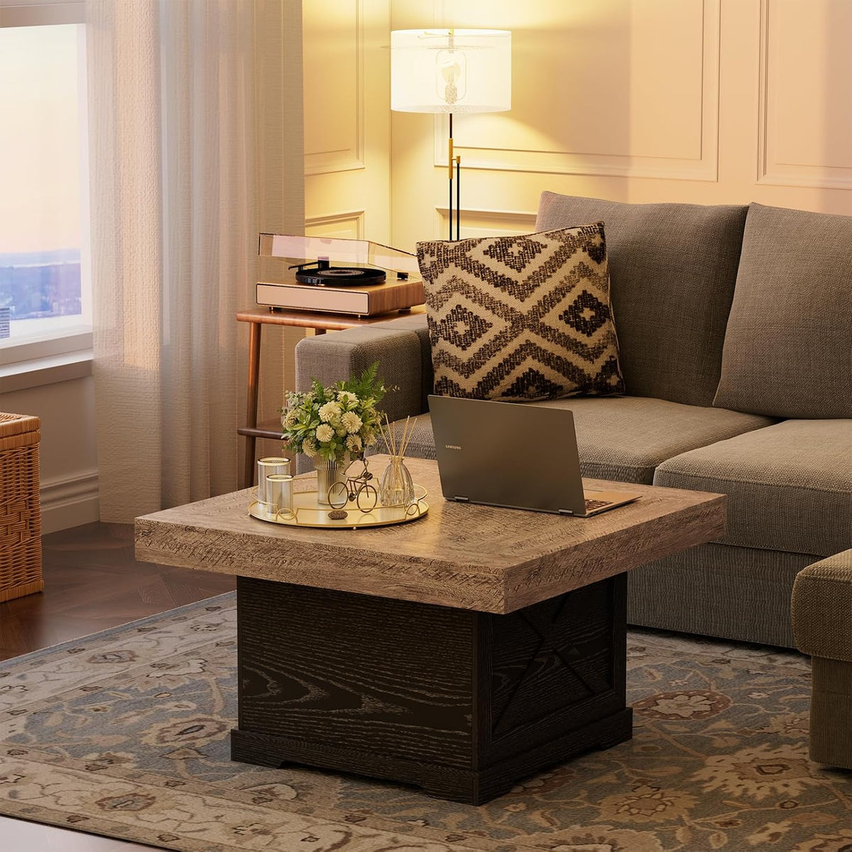 Lareth 31.5 in Rustic Coffee Table for Living Room with X-Design, Square
