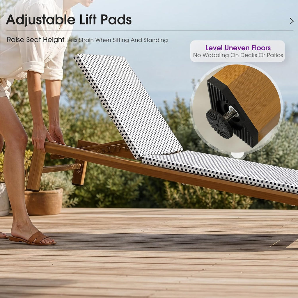 PURPLE LEAF Oversized Outdoor Lounge Chair French Set of 2, White Navy