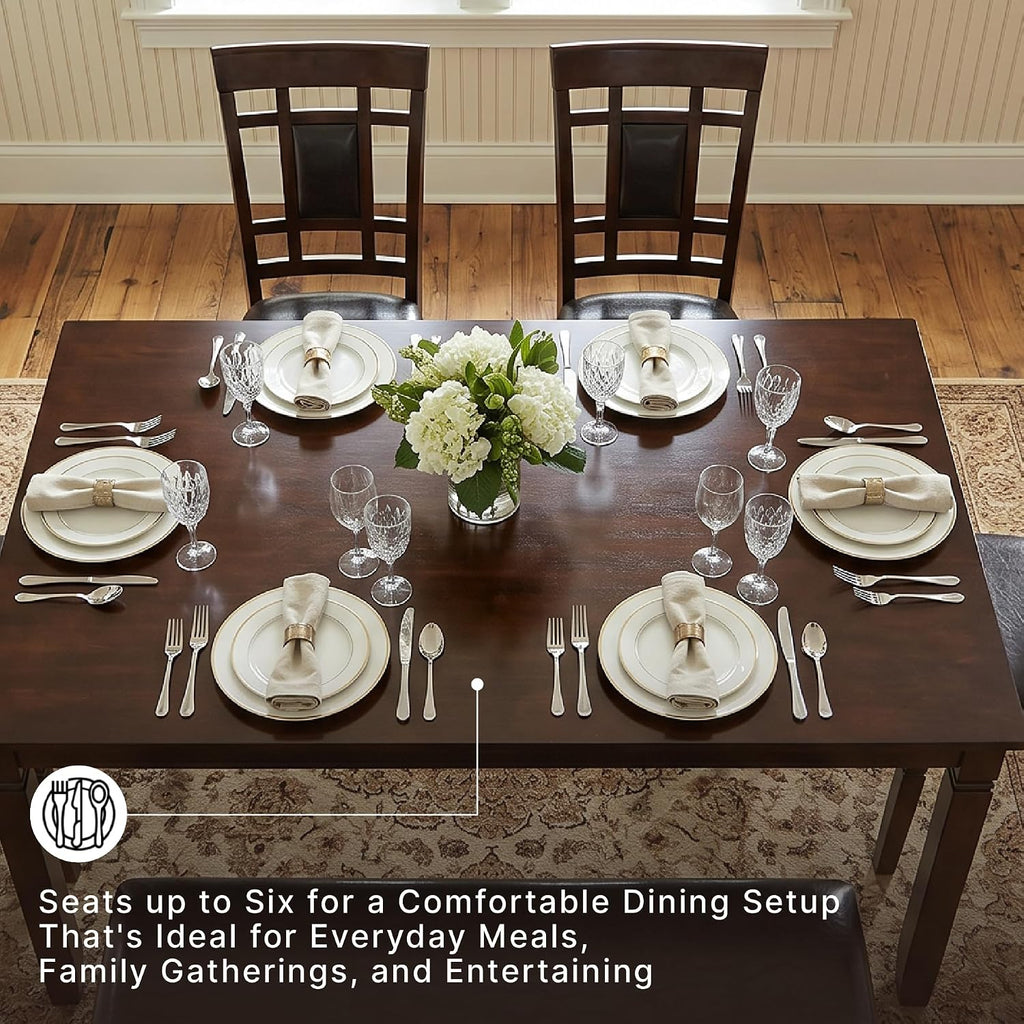 Signature Design by Ashley 6-Piece Dining Table Set with Bench, Dark Brown