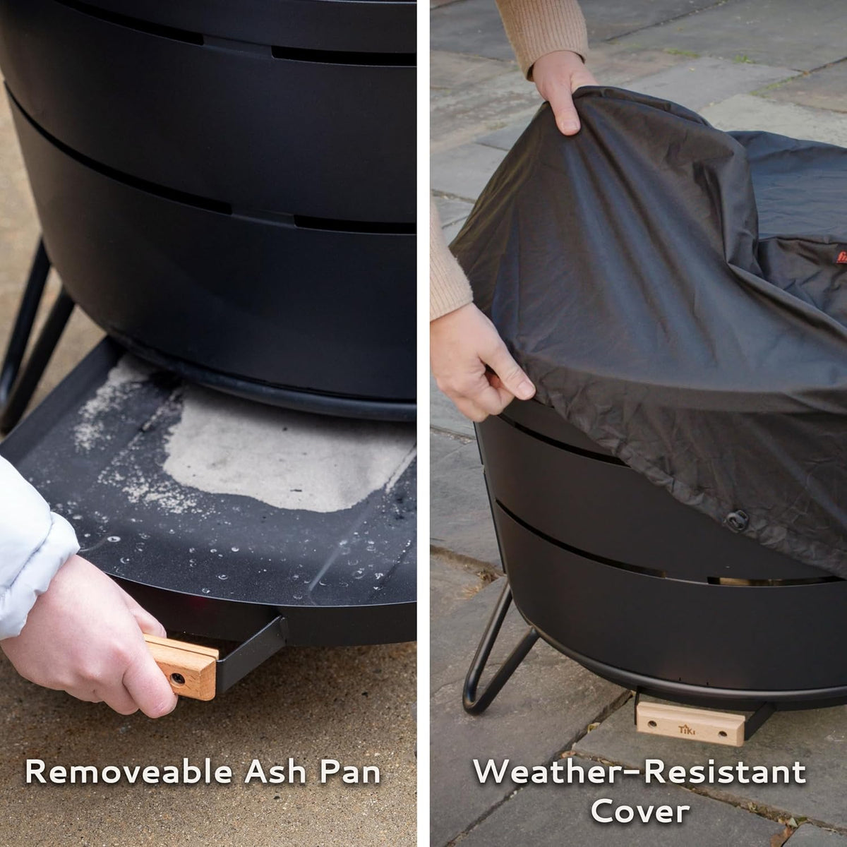 TIKI Reunion Smokeless Fire Pit, 27.5 in Wood Burning Fire Pit with Cover