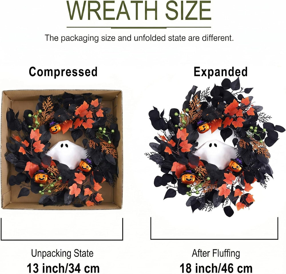 DecorbyHannah 20'' Halloween Wreath for Front Door with Lights Ghost ...