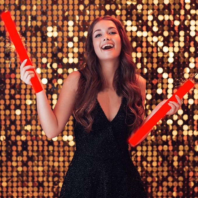 Glow Foam Sticks Bulk, 24 Pcs Red Giant LED Light Up Sticks 3 Modes Flashing Glowing Baton Wands Party Supplies for Wedding, Raves,Concert,Birthday,Christmas, Halloween,Sporting Events