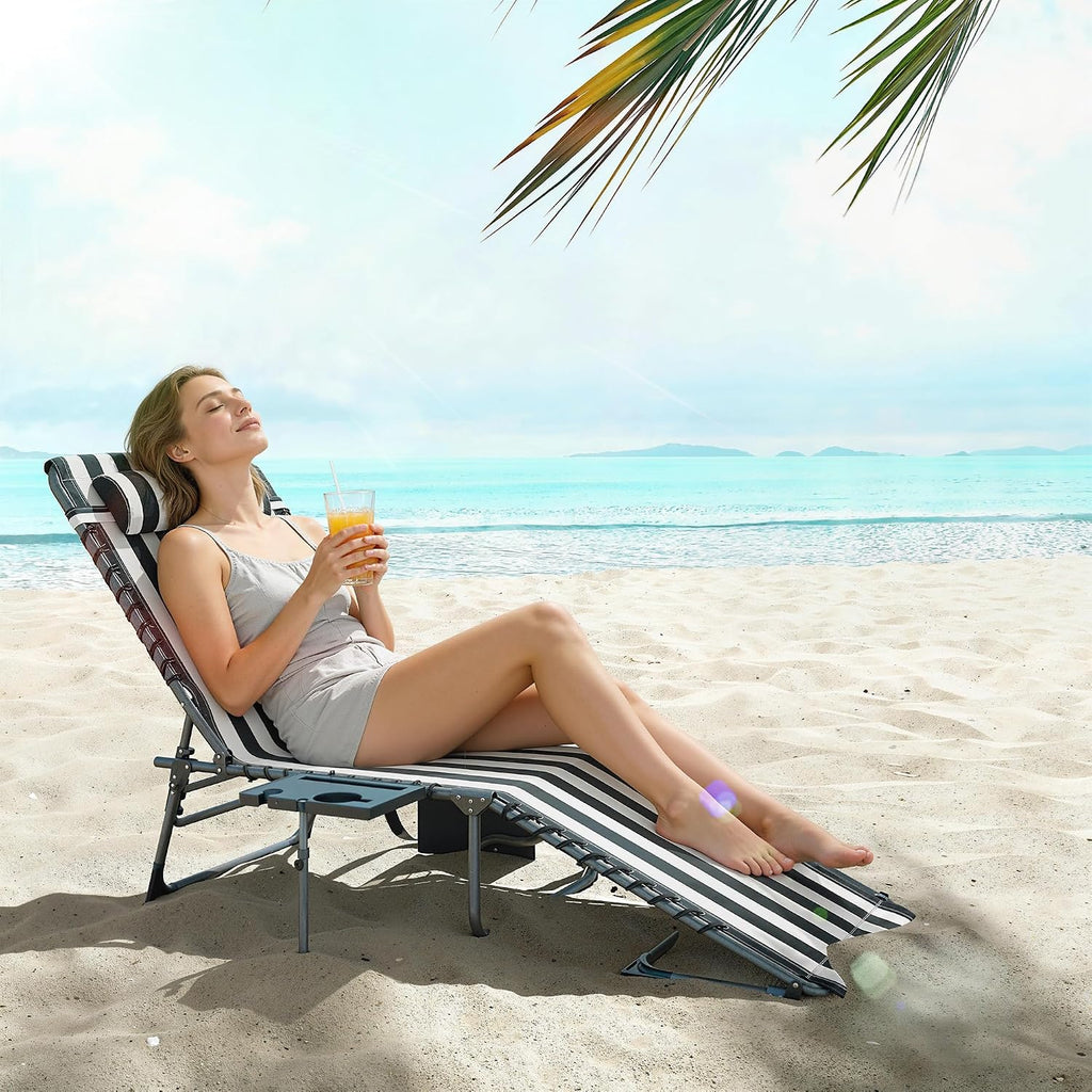 Outsunny Folding Chaise Lounge Chair Outdoor Tanning Chair Blue and White