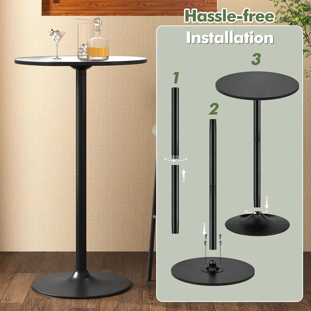 COSTWAY Round Bistro Table, Height Adjustable Bar Height Cocktail Table