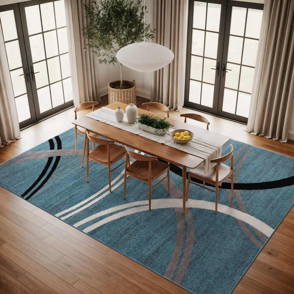 Rugshop Wavy Circles Modern Fade-Resistant Area Rug Blue 8'8" x 12'