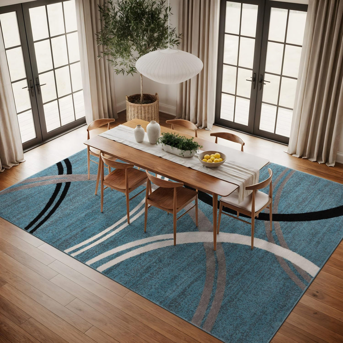 Rugshop Wavy Circles Modern Fade-Resistant Area Rug Blue 8'8" x 12'