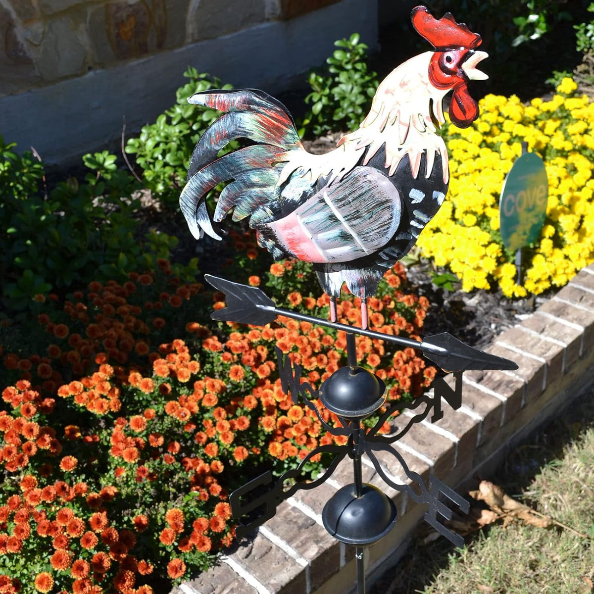 48 in. Metal Weather Vane for Garden Decor Farmhouse Decorative with Rooster Ornament Wind Vane Weathervanes